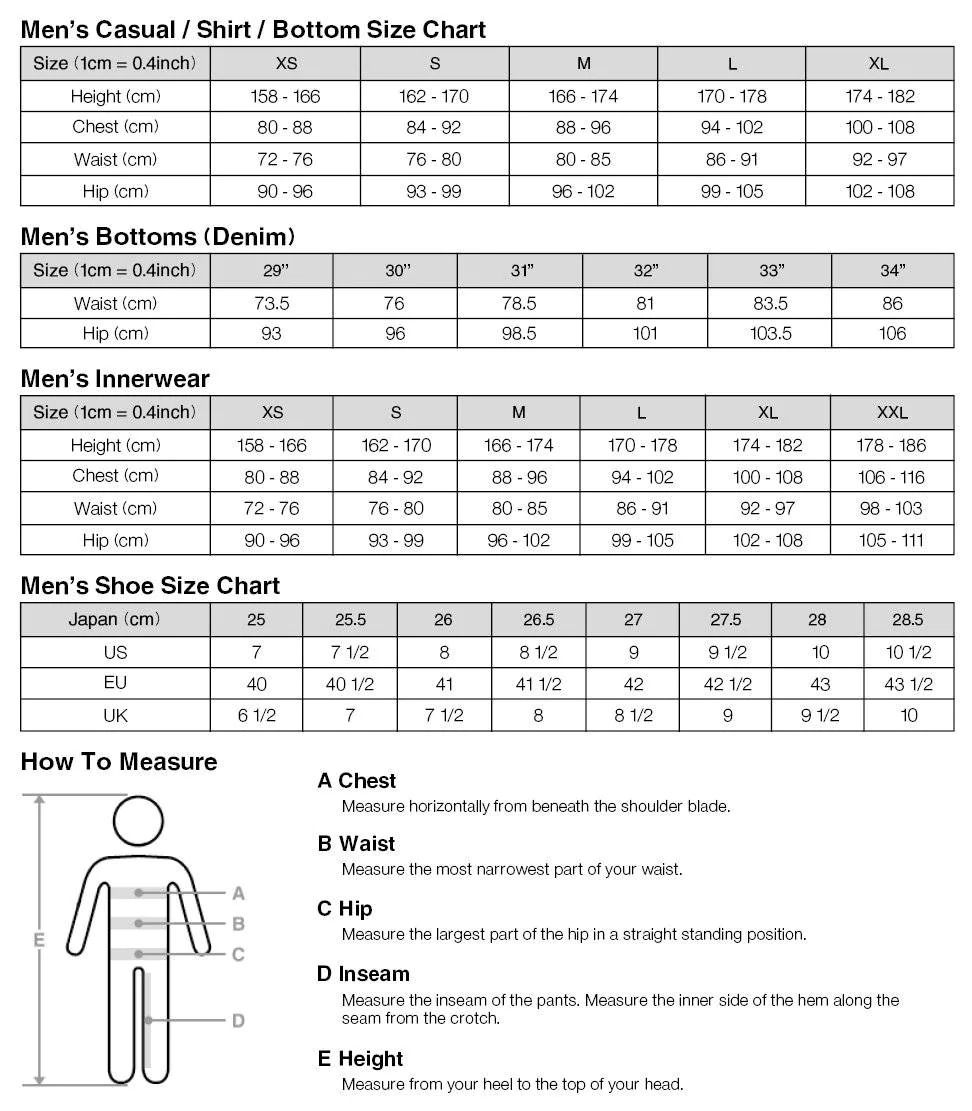 Mens Garment Size Guide Muji Australia 3630